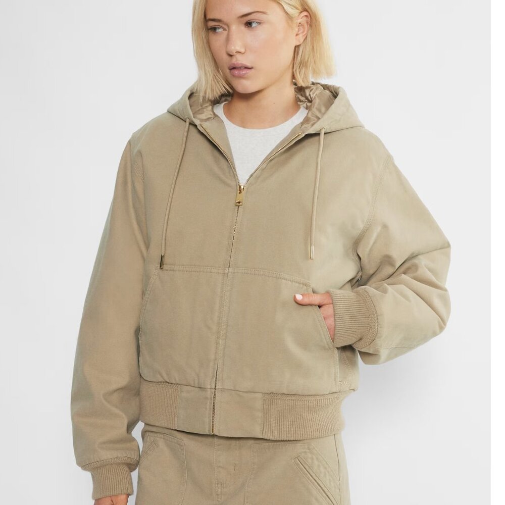 Aritzia TNA Cozy Canvas Zip Hoodie Jacket Coat Womens XL‎ Beige Tan Workwear